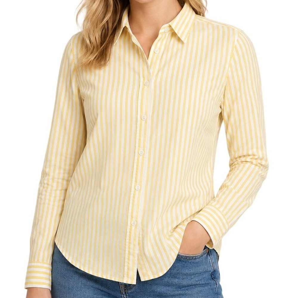 Boden Womens Yellow White Striped Cotton Button Down Shirt Petite Women's‎ 2P